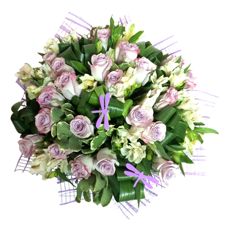 Айоланта - фиолетовые розы с альстромериями прекрасный букет и подарок